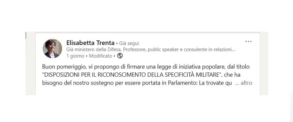 Ministra TRENTA: una Legge così creerebbe un po’ di giustizia!